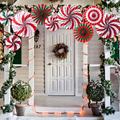 Outus 18 Pcs Christmas Hanging Decorations Candy Paper Fans Classic