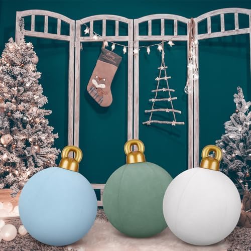 3 Pcs 32 Inch Giant Velvet Christmas Inflatable Balls, Mint, White, Slate