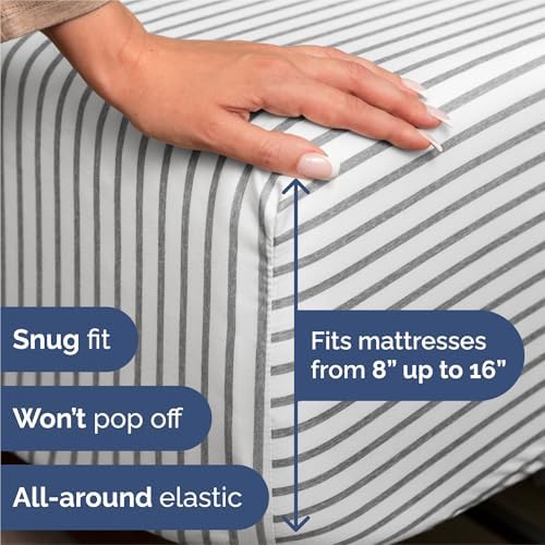 King Size 4 Piece Sheet Set - Breathable & Cooling Sheets - Grey Stripes