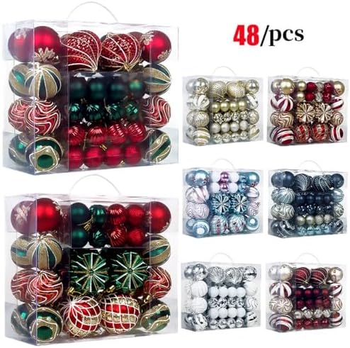 Christmas Tree Ornaments Balls Set, 48 Pcs Shatterproof Plastic Xmas Tree Decorative Baubles Hanging Ornaments for Holiday Wedding Party Home Decoration, Lake Blue