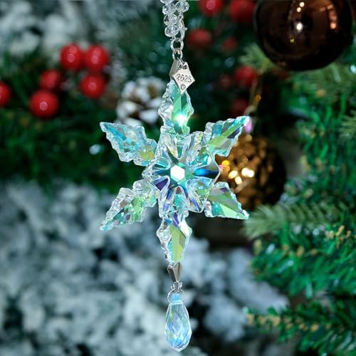 2026Annual Christmas Ornaments Crystal Snowflake Star - Christmas Tree Ornaments Pendant Sun Catcher Home Hanging Decor (2026 Colored Crystal)