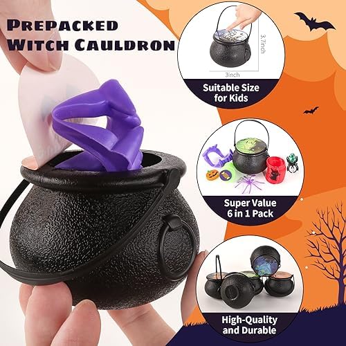 Halloween Party Favor for Kids,48 Pack Prefilled Small Witch Cauldron Toys