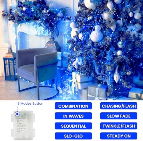 2 Pack 200 LED Battery Operated String Lights, Twinkle Fairy Lights Blue