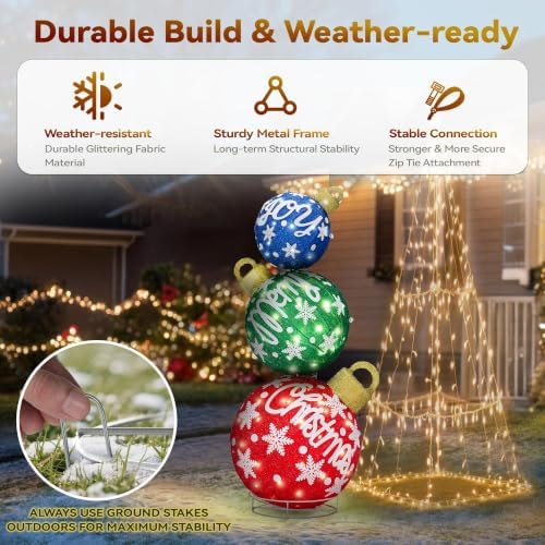 40In Extra Large Lighted Christmas Ball Ornaments with Timer&Remote Control