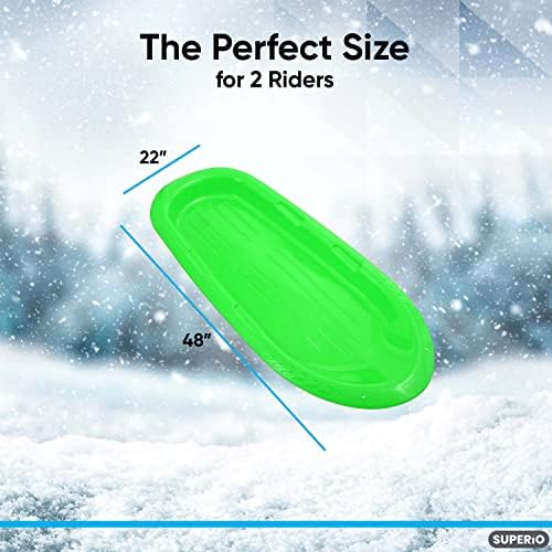 Superio Toboggan Snow Sled for Kids and Adults, Heavy Duty Plastic Slider with Handles and Hole for Pull Ropes- Kid and Adult Winter Fun