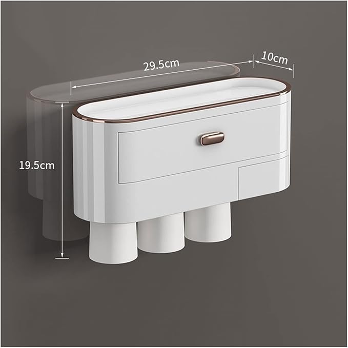 Toothbrush Rack Wall-Mounted Toothbrush Holder Punch-Free Multifunctional Storage Rack with Mouthwash Cup Toothpaste Squeezer Kit Bathroom Toothbrush Holder(B,Medium)