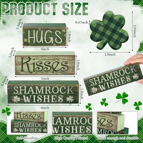 Lineshading 4 Pcs Shamrock Wooden Block Signs for Tiered Tray Home Decor