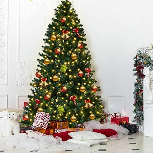 HAPPYGRILL 8FT Pre-lit Christmas Tree Artificial Hinged Xmas Tree for Home Holiday Décor, Metal Stand PVC Material 430 LED Lights, 1438 Branches Easy Setup & Storage