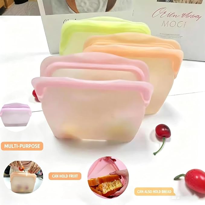 New Generation Silicone Storage, Reusable Silicone Food Storage Bags, Leak-Proof Upright Freezer Bags, Odor-Proof, High-Temperature Resistant, Microwave Dishwasher Safe for Snacks Leftovers (2-MixF)