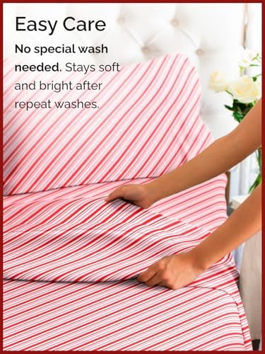 Christmas Sheet Set, Candy Cane Stripe, Holiday Xmas Bedding Set - Queen