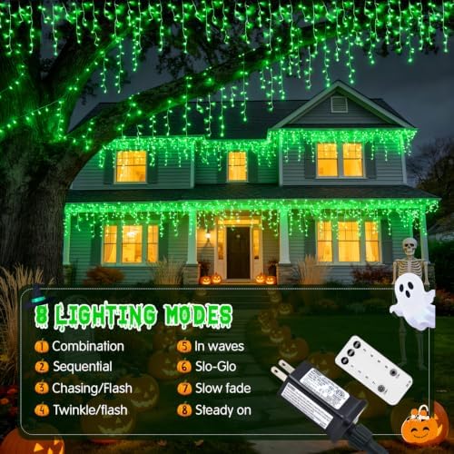 JMEXSUSS Green Icicle Halloween Lights Outdoor, 400 LED 38.8Ft