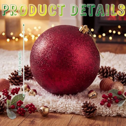 Threan 10 Inch Burgundy Glitter Large Christmas Ball Ornament