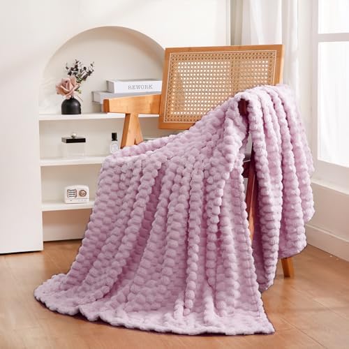 Puncuntex Light Purple Throw Blanket 50"×60" Fuzzy 3D Jacquard Decorative