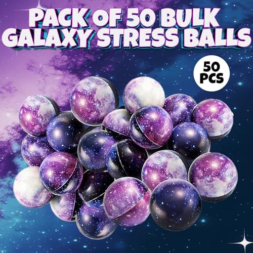 Bedwina Galaxy Stress Balls for Kids (50-Pack) Bulk Sensory Fidget Toys