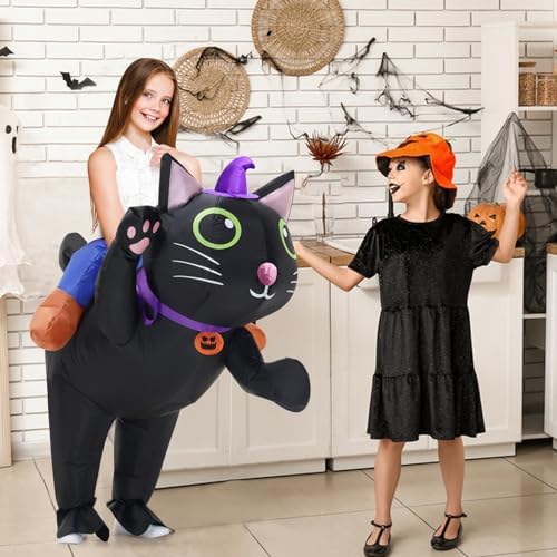Inflatable Costume Cat for Kids Ride On Cat Blow Up Costumes,Funny Halloween Animal Costume for Girls Boys Cosplay Party