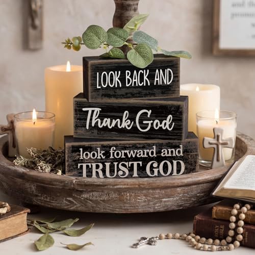 Lineshading 4 Pcs Christian Wooden Block Signs Farmhouse Centerpiece