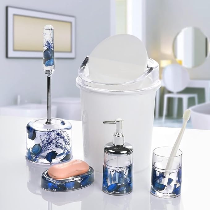 Bathroom Toiletry Set Toothbrush Cup Toilet Brush Trash Can Soap Box Hand Sanitizer Bottle(E)