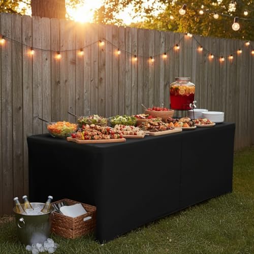 4-Pack 6ft Black Table Cloths for 6 Foot Rectangle Tables For Craft Shows