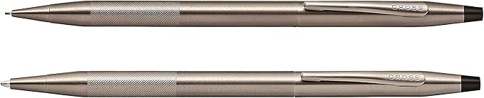 AT CROSS Cross Century Classic Titanium Gray finishes with a Band of Diamond Cut Micro-Knurl Detailing Barrel Ballpoint Pen and 0.7MM Pencil Set
