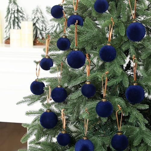 Foilswirl 36 Pcs Navy Blue Velvet Christmas Balls, 2.36", 2.76", 3.15"