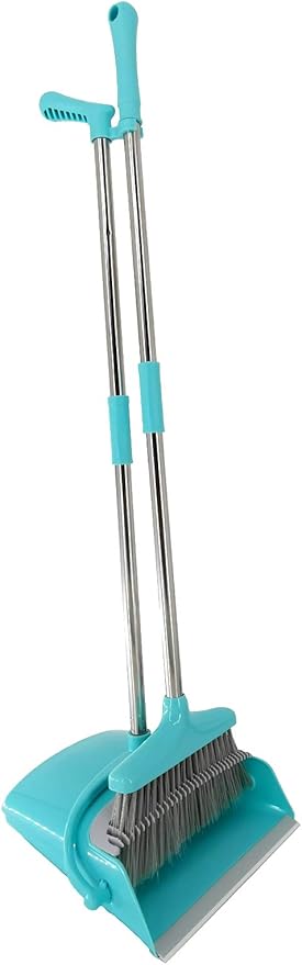 Housekeeping Broom and Dustpan Sets for Parent-Child, Lightweight Upright Standing Dustpan with Broom for House Sweeping, Light Blue