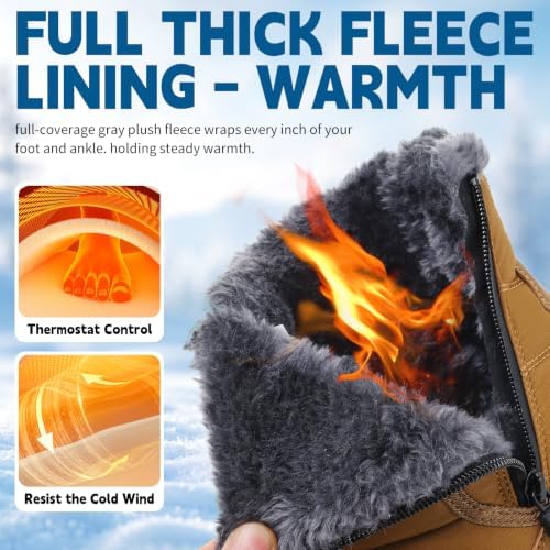 Men's Mid-Calf Winter Boots Zipper Snow Boots Mens Fur Lined Warm Boots