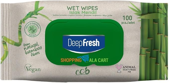 Shopping Ala Cart DeepFresh All-Purpose Surface Cleaning Wipes — 12-Pack Case (1,200 Total Wipes) — Bamboo Fiber, Durable & Lint-Free, Bleach-Free, Pop-Top Lid, Vegan