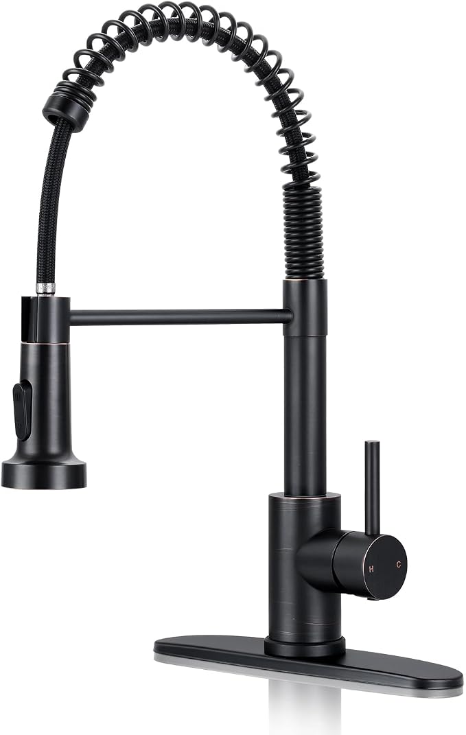 Kitchen Faucet with Pull Down Sprayer Oil Rubbed Bronze | 2-mode sprayer, 360° high arc spout, 304 SS build, drip-free valve, fingerprint-resistant, DIY install, NSF certified