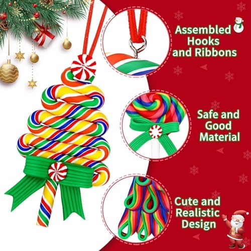 AUGSUN 16Pcs Christmas Lollipop Ornaments, Rainbow Colorful Mini Candy Cane