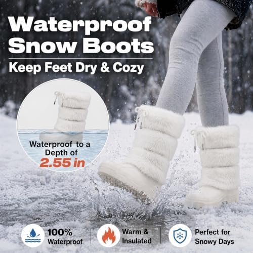 Waterfproof Snow Boots for Women Furry Fuzzy Faux Fur Duck Boots