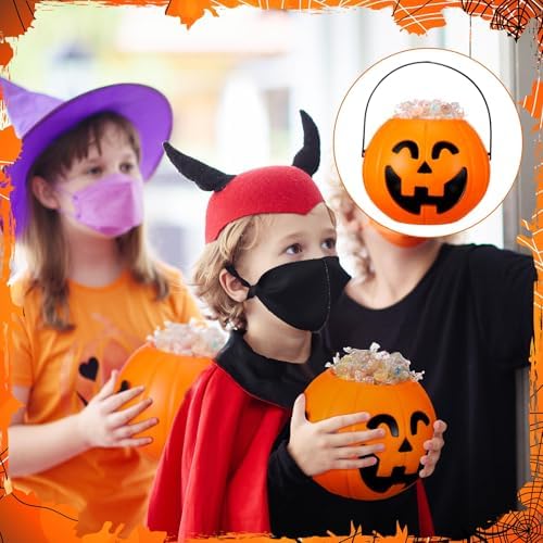 Beeveer 8 Pcs Plastic Pumpkin Buckets, Halloween Candy Baskets, Smile