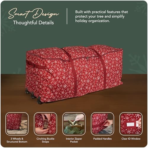 Covermates Christmas Tree Rolling Cinch Bag, 6-7.5 ft Trees, Red Snowflake