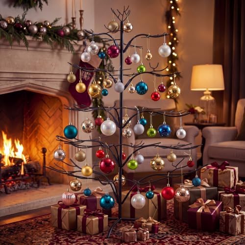 Liliful Christmas Metal Ornament Display Tree, 36 Inch, Black