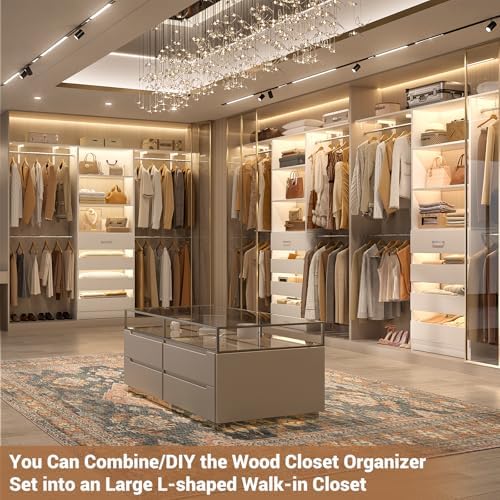 Aheaplus Closet System, Wood Closet Organizer System with Drawers, White