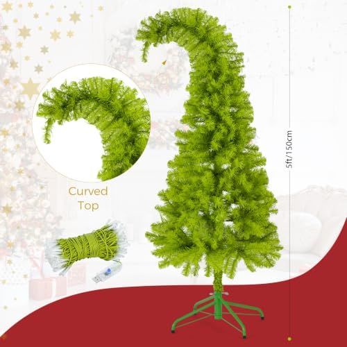 5ft Whimsical Christmas Tree with LED Lights - Artificial Christmas Tree with Timer & 8 Lighting Modes for Indoor Home Living Room Office Decor, Xmas Holiday Decorations