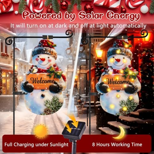 12x18 Solar Christmas Snowman Garden Flag, Outdoor Decor