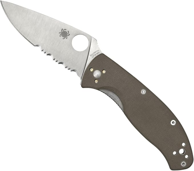 Spyderco Tenacious Folding Pocket Knife, CombinationEdge | 7.77" Overall Length, 3.3" CPM M4 Steel Blade, Brown, G-10 Handle, LinerLock, Full-Flat Grind