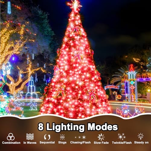 196 FT 500 LED String Lights Outdoor Indoor, Christams String Lights Waterproof 8 Modes & Timer, Fairy Lights Plug in for Bedroom, Weeding, Patio, Party, Christmas Decor (Red)