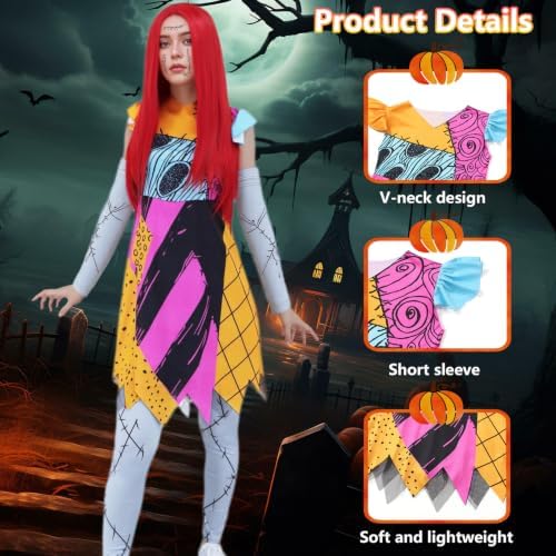 Adult Sally Costume Women Christmas Nightmare Cosplay Outfit Halloween Costumes Doll Princess Dress Up Set