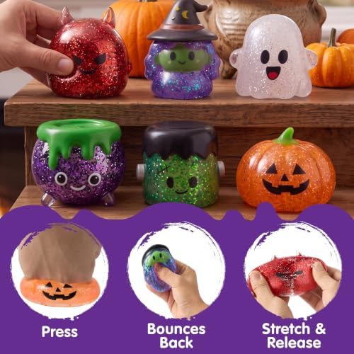 JOYIN 6 PCS Halloween Glitter Squishy Toys, Slow Rising Squishy Toys, Anxiety Relief Stress Balls, Sensory Toy for Kids Teens, Party Favors, Trick or Treating, Classroom Prize