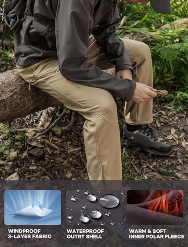 Stlight Mens Snow Ski Water Repellent Softshell Pants for Winter Hiking Fleece Lined Bottom Leg Zipper with 6 Zip Pockets