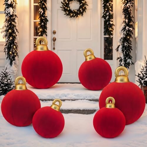 Jenaai 6 Pcs Red Giant Velvet Christmas Inflatable Ball Ornament