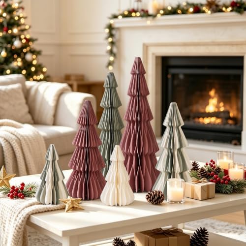 SUNBEAUTY Paper Christmas Tree, Neutral 3D Honeycomb Christmas Tree