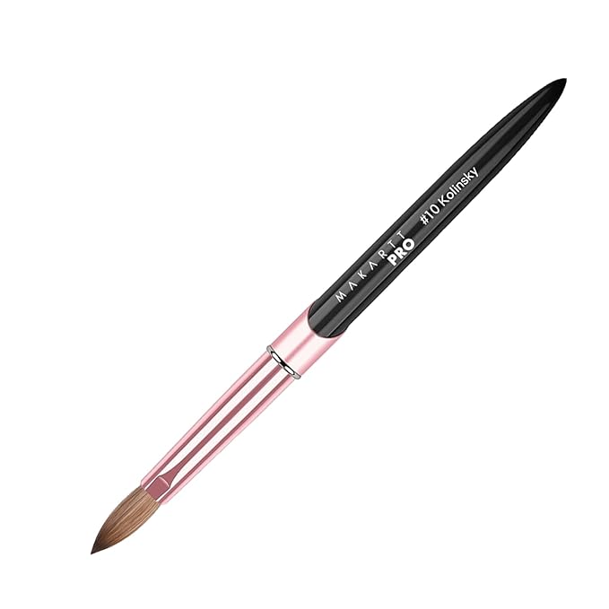 MakarttPro Kolinsky Acrylic Nail Brush Size 10 – 100% Pure Kolinsky Hair Nail Brush for Acrylic Application, Professional Nail Brush for Smooth Bead Control, Anti-Clogging, Acetone Resistant Handle