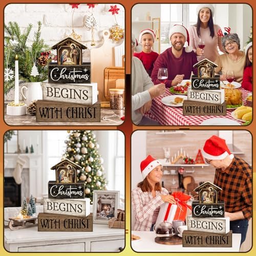 Moucuny 4 Pcs Christmas Table Decoration Christmas Begins with Christ Signs