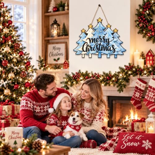 Christmas Decorations Blue White Christmas Tree Merry Christmas Wood Sign