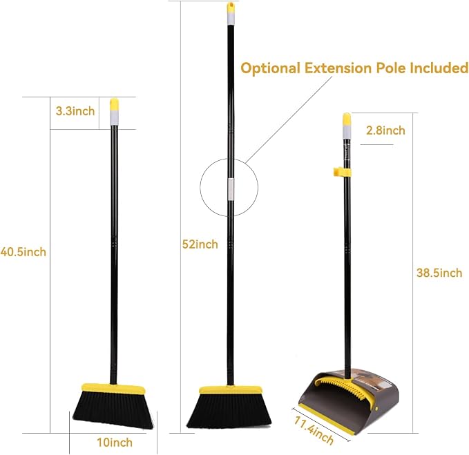 TreeLen Broom with Dustpan Combo Set,Stand up Dust Pans with Long Handle 40"/52" Broom and Dustpan Set for Home Kitchen Shop Indoor Commercial Heady Duty Upright Lobby Dustpan