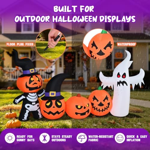 8FT Halloween Inflatable Pumpkin Skeleton Ghost Combo Decorations