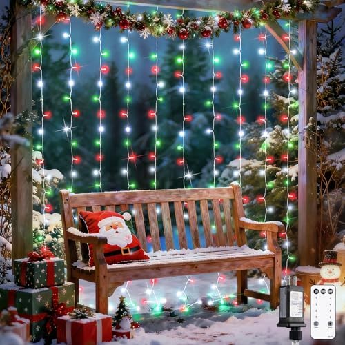 JMEXSUSS 300LED Red White and Green Christmas Curtain Lights with Remote