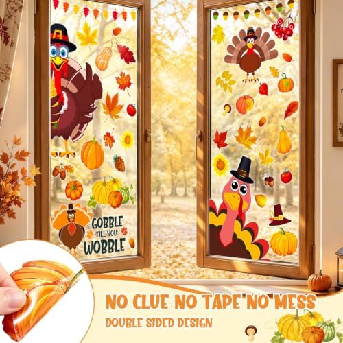 LUDILO Fall Thanksgiving Window Clings Static Window Decal for Fall Décor